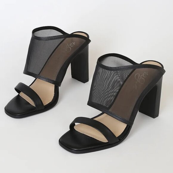 42 Gold Linx Black Leather Mesh Slide Sandals Heels size 7.5M Cocktail Evening - Picture 1 of 16